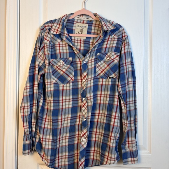 Coastal Other - Coastal Shirt Mens Large Blue Red Plaid Western Pearl Snap Long Sleeve Cowboy
